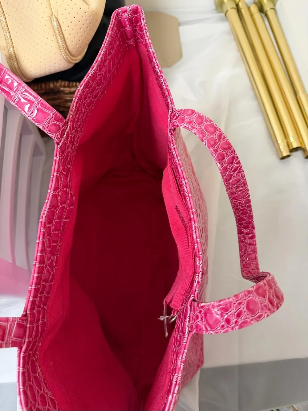 Bath & Body Works Pink Faux Crocodile Embossed Tote